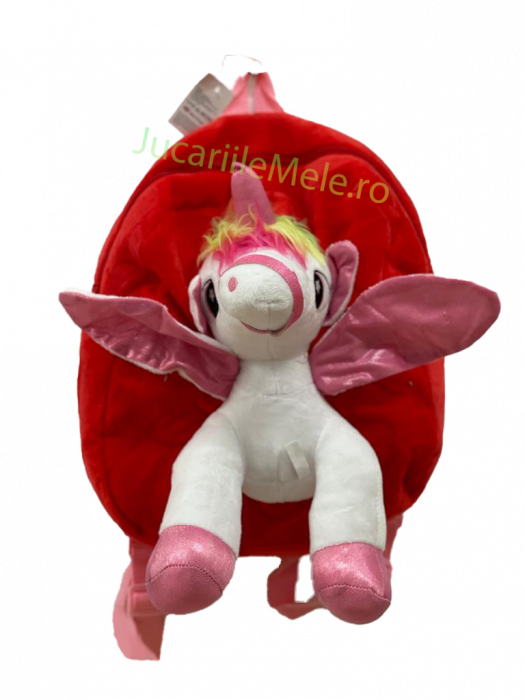 Rucsac din plus de tip ghiozdanel pentru copii Rosu cu Unicorn Vesel [3]