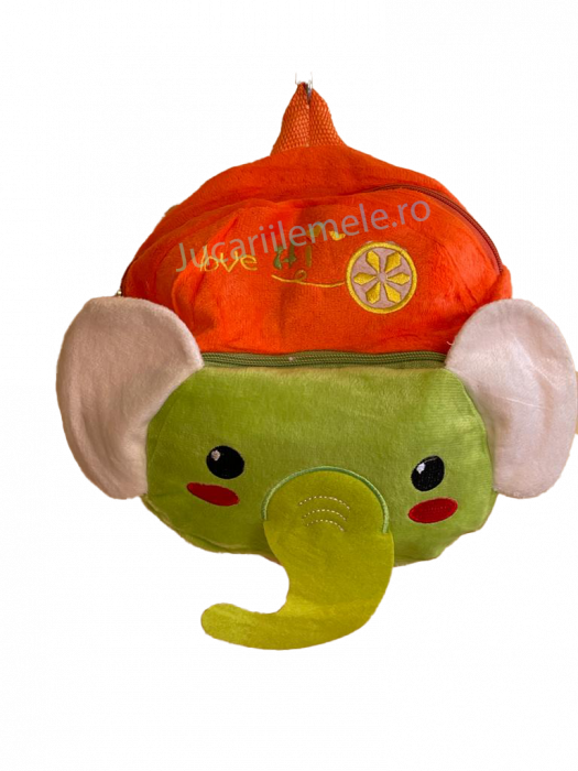 Rucsac din plus de tip ghiozdanel pentru copii Portocaliu/Verde cu Elefant [1]