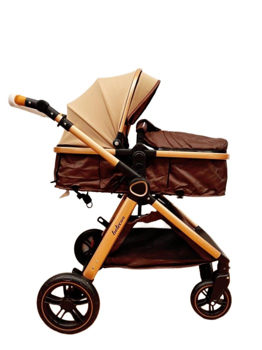 Carucior 2 in 1 cu Landou, Geanta Inclusa, Cadru de Aluminiu, Roti Pivotante 360 si Suport Pahar, 0-36 Luni, CREM/MARO [4]