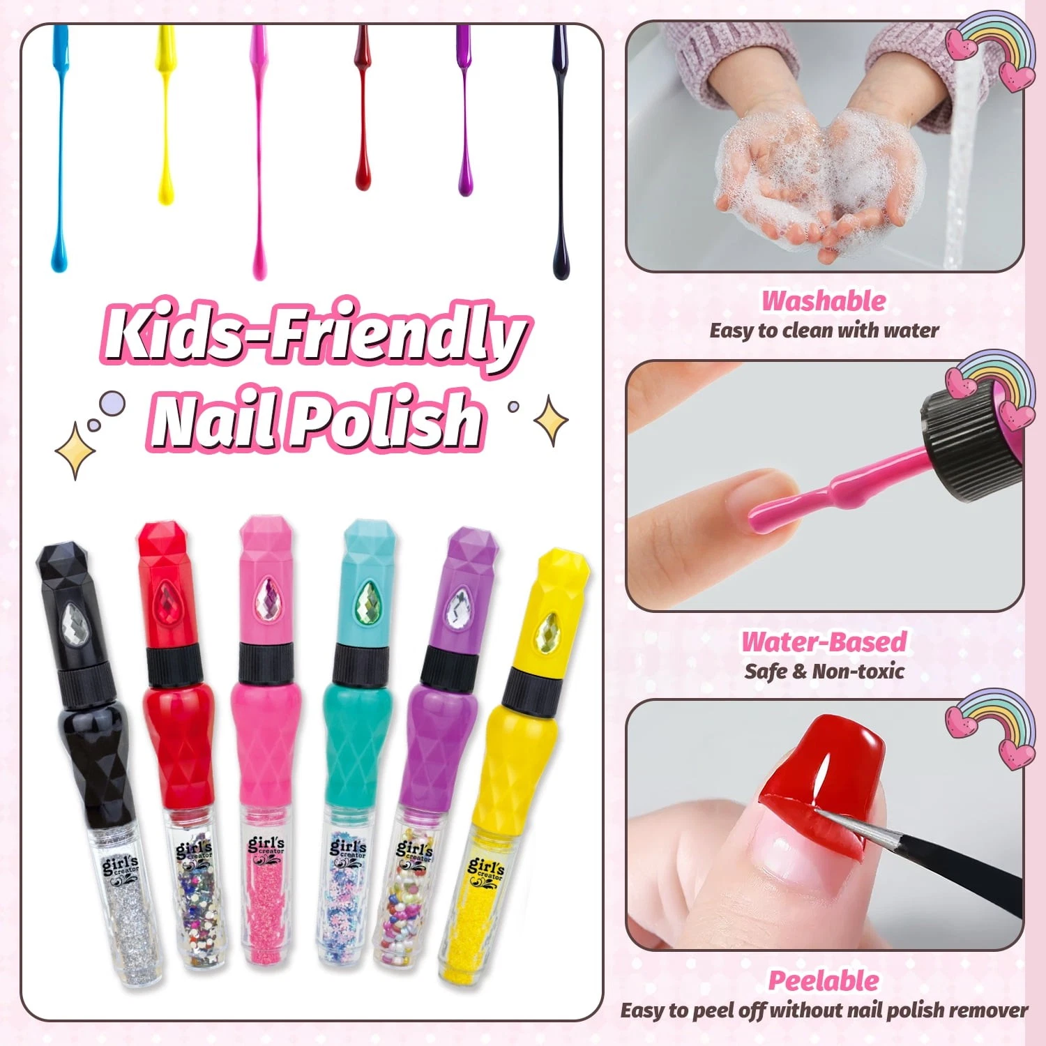Set Complet de Manichiura pentru Copii cu 6 Creioane 3 in 1, Lampa de Unghii cu Aer si Accesorii Nail Art [5]