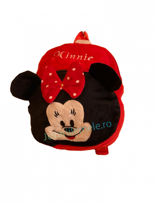 Rucsac din plus de tip ghiozdanel pentru copii Rosu cu Minnie Mouse cu Fundita [3]