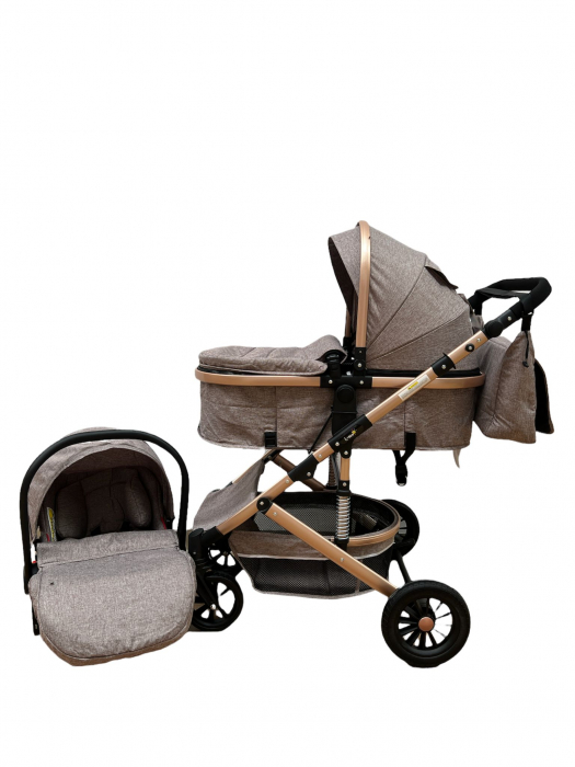 Carucior copii 3 in 1 – Landou, Scoica, Sport - Bej [6]