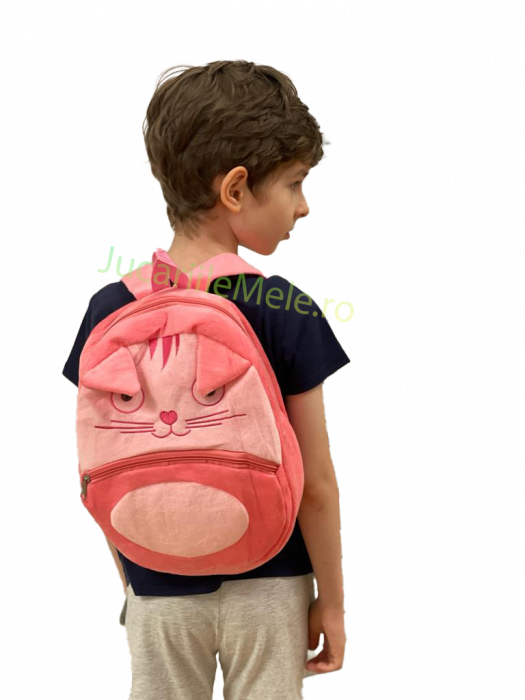 Rucsac din plus de tip ghiozdanel pentru copii Roz Pisicuta Vesela [3]