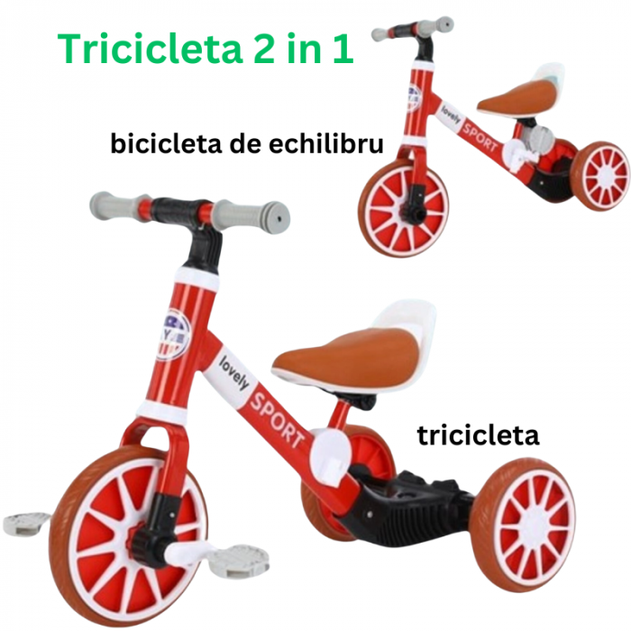 Tricicleta 2 in 1 -  Cu pedale si Fara Pedale - Rosu [2]