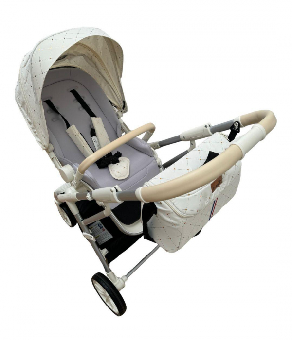 Carucior Sport Pliabil Reversibil cu Geanta si Husa Picioare - Alb Auriu [7]