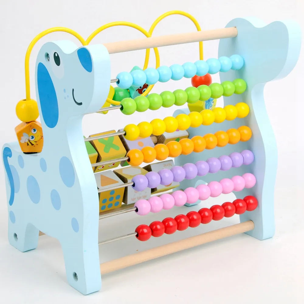 Abac 3 in 1 cu numărătoare din lemn, traseu motricitate și cuburi, jucărie Montessori [5]