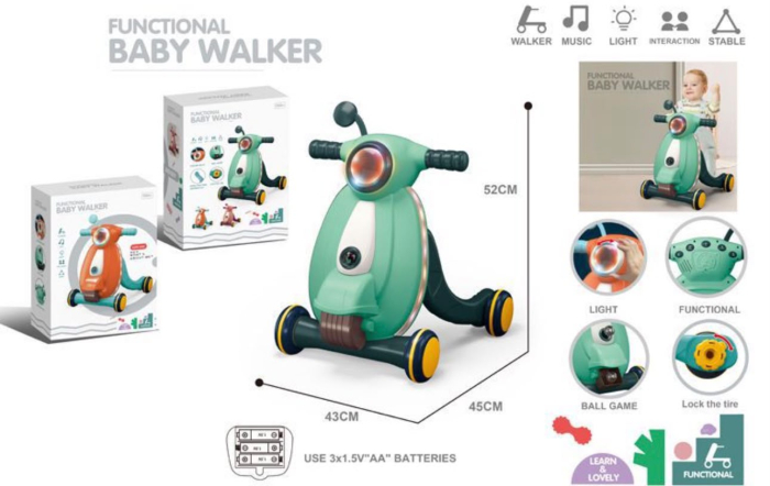 Antemergator si Centru de Activitati 2 in 1 cu Muzica, Lumini, Turcoaz [7]