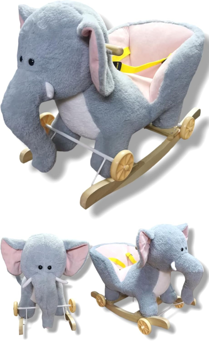 Balansoar Muzical Elefantelul cu Urechi Roz  – Cu Sunete, Centura de Siguranta si Roti [1]