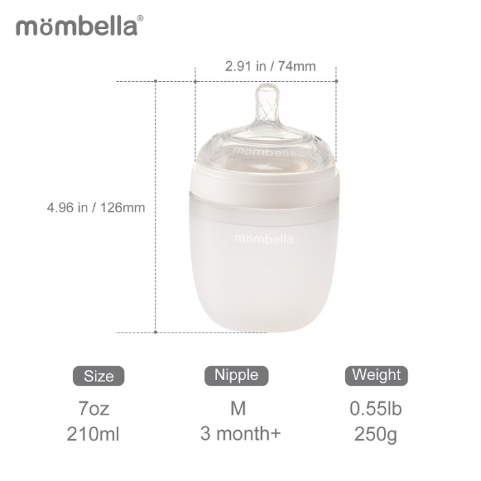 Biberon Anticolici Mombella Breast-Like, 210ml, Tetina M flux mediu, 100% Silicon, Ivory [4]