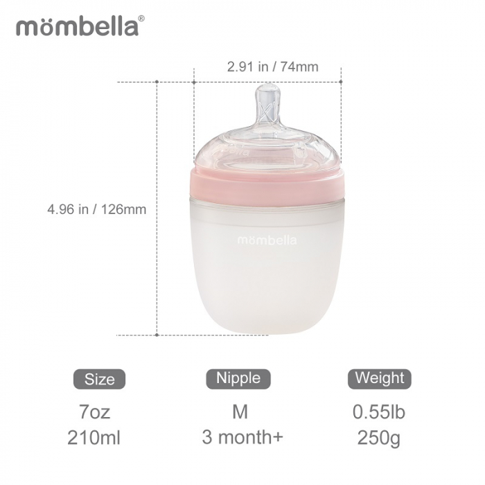 Biberon Anticolici Mombella Breast-Like, 210ml, Tetina M flux mediu, 100% Silicon, Old Roze [4]