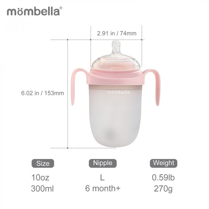 Biberon Anticolici Mombella Breast-Like, 300ml, Tetina 360Ã‚Â° XL Flux Consistent, 100% Silicon, Old Roze [3]