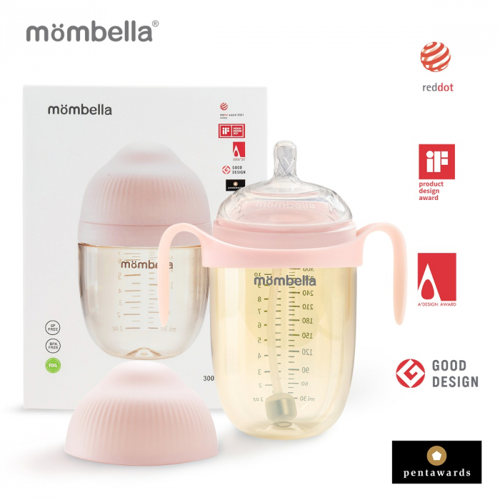 Biberon Anticolici Mombella Breast-Like, 300ml, Tetina 360Ã‚Â° XL Flux Consistent, PPSU, Old Roze [1]