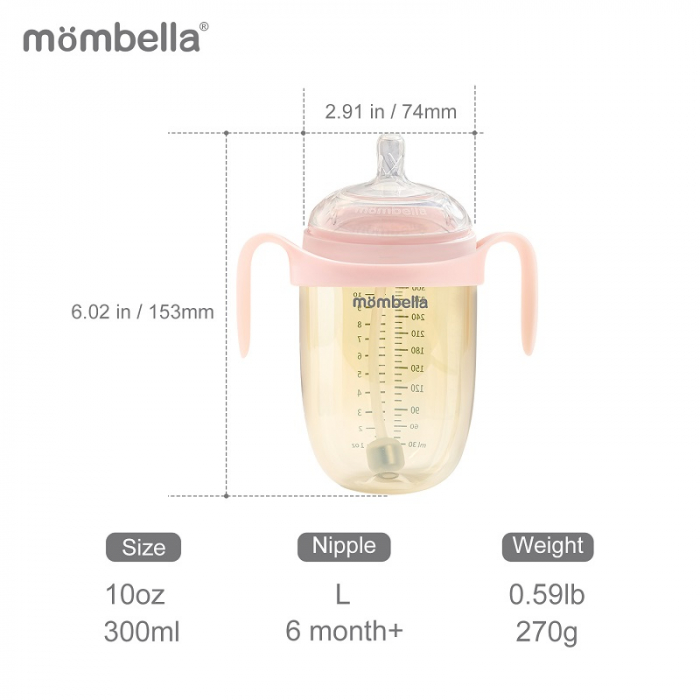 Biberon Anticolici Mombella Breast-Like, 300ml, Tetina 360Ã‚Â° XL Flux Consistent, PPSU, Old Roze [3]