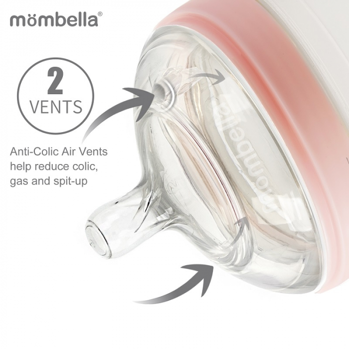 Biberon Anticolici Mombella Breast-Like, 300ml, Tetina 360Ã‚Â° XL Flux Consistent, PPSU, Old Roze [6]