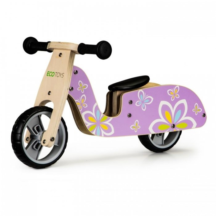 Bicicleta de echilibru din lemn cu roti EVA Ecotoys LC-V1330 - Violet cu fluturasi [1]