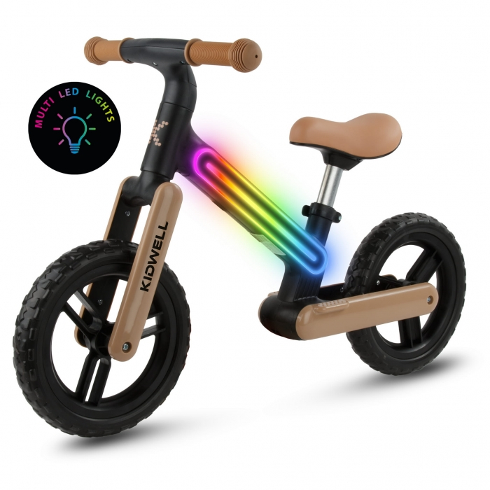 Bicicleta fara pedale, cadru nailon cu LED, roti EVA, Kidwell SUNO - Bej-Negru [1]