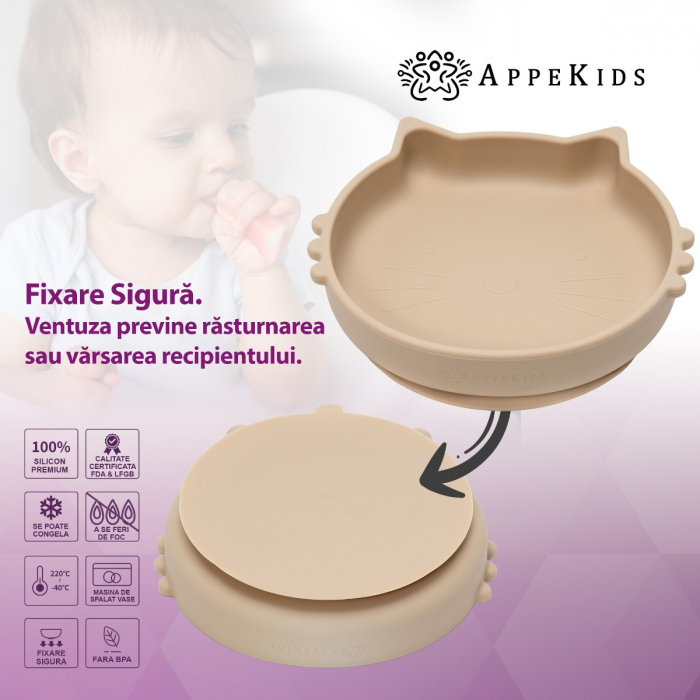 Bol din silicon, AppeKids, Kitty II - Bubble Beige [3]