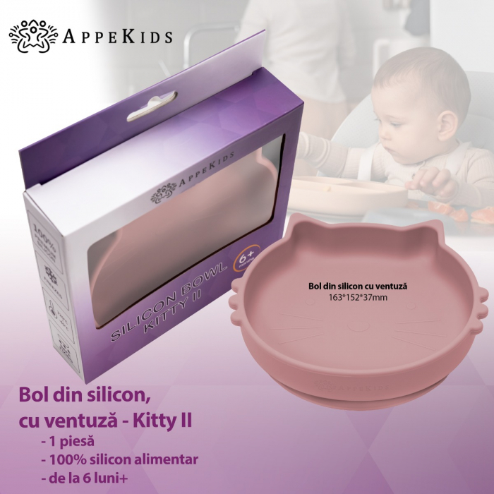 Bol din silicon, AppeKids, Kitty II - Old Rose [2]