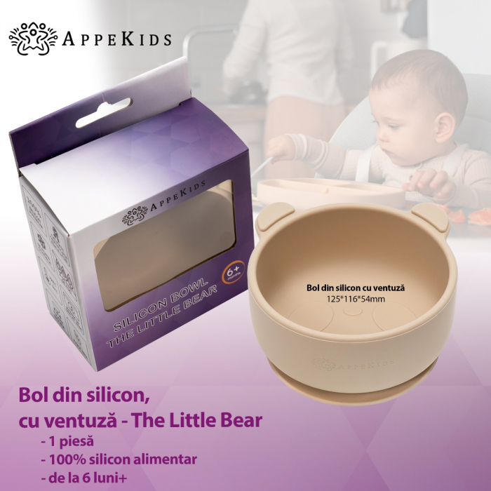 Bol din silicon cu ventuza, AppeKids, The Little Bear - Bubble Beige [2]