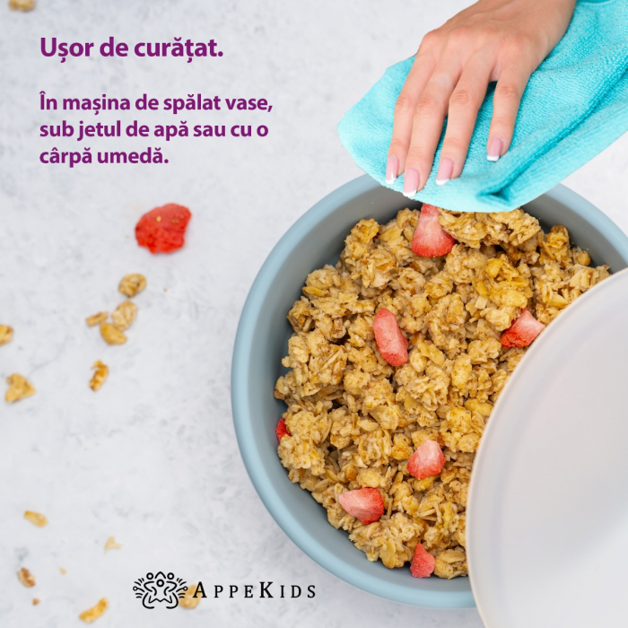 Bol din silicon cu ventuza si capac, AppeKids - Aqua Blue [4]