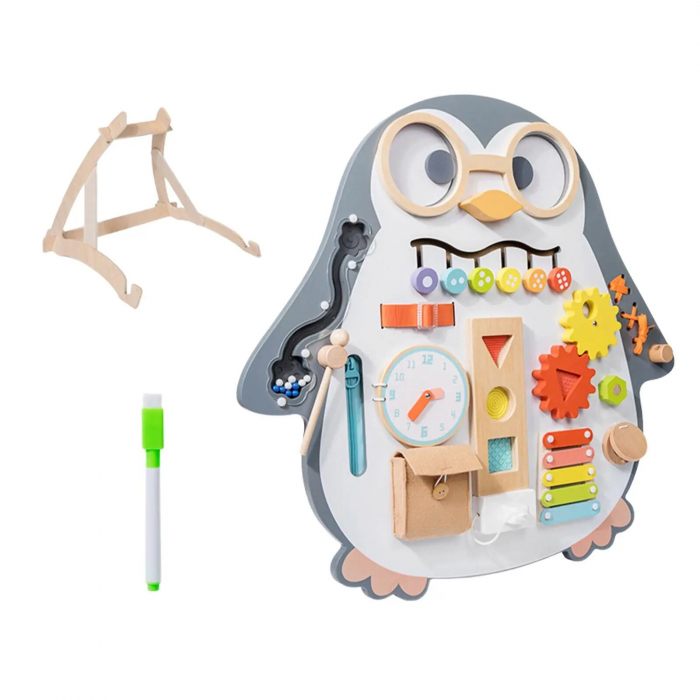 Busy Board Pinguin – Jocul Educațional cu 16 Activități și Tablă de Scris Whiteboard [2]
