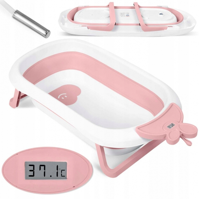 Cadita de baie cu dop de scurgere si termometru Ricokids RK-282 - Roz [1]