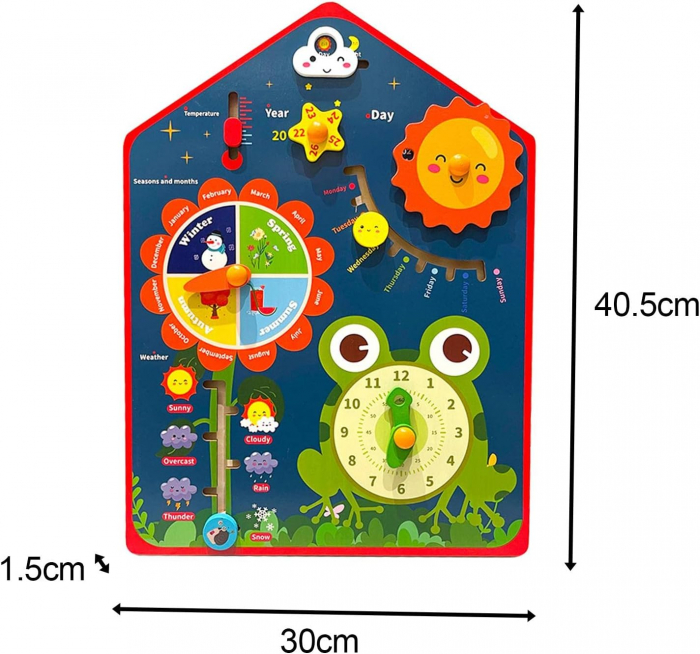 Calendar Interactiv din lemn, Jucarie Montessori, Ceas si Vremea 8 in 1 [2]
