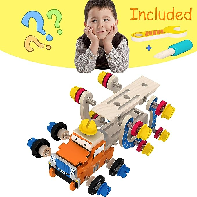 Camion de constructii pentru copii, Acool Toy, Lemn, Multicolor [2]