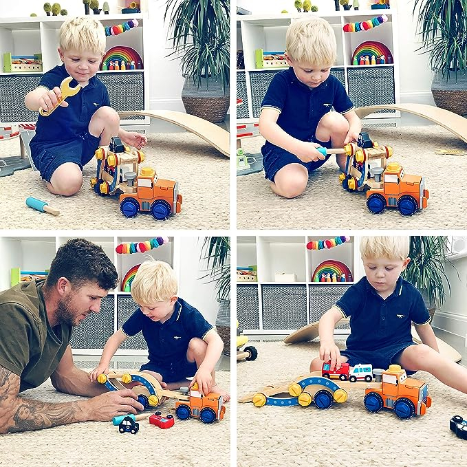 Camion de constructii pentru copii, Acool Toy, Lemn, Multicolor [4]