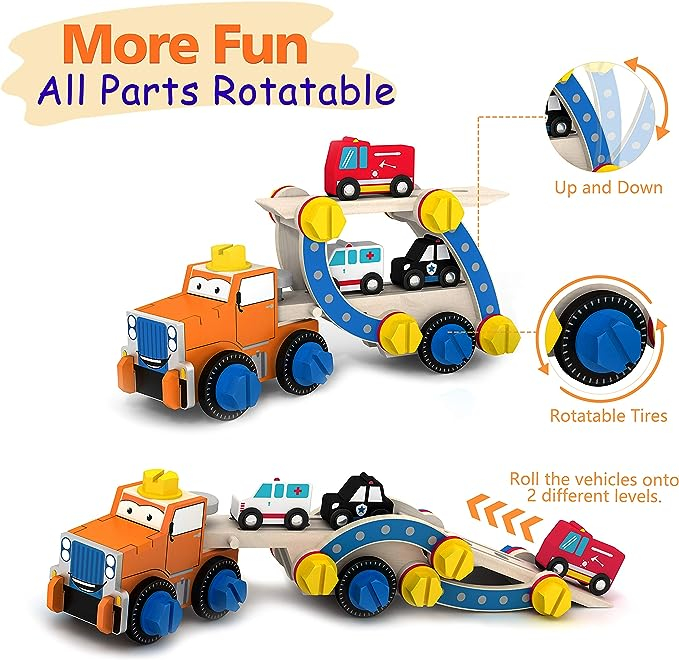 Camion de constructii pentru copii, Acool Toy, Lemn, Multicolor [3]
