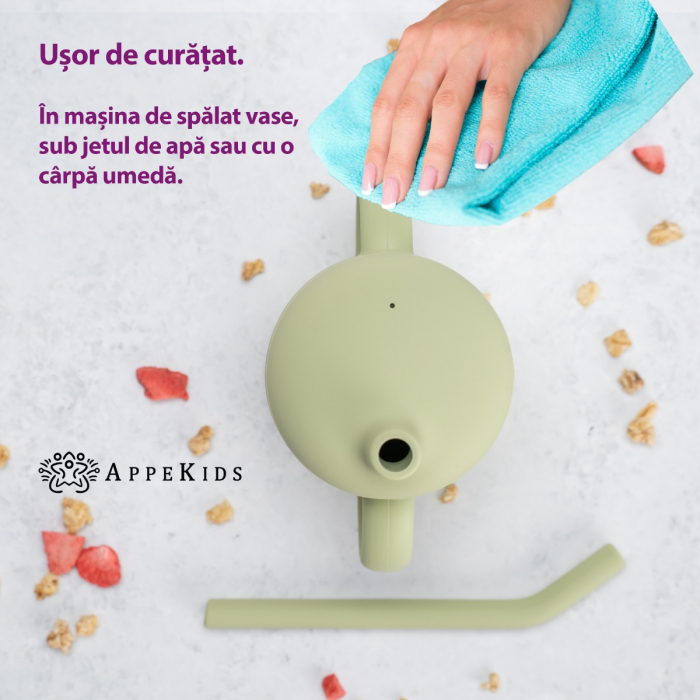 Cana din silicon cu pai, AppeKids - Raw Green [3]