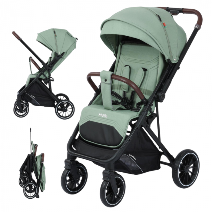 Carucior Sport cu Pliere Tip Troller, cu Pozitie de Somn si Maner Reversibil - Verde [1]