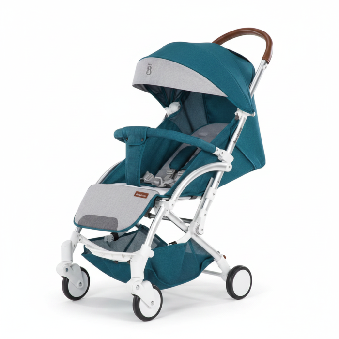 Carucior Sport pentru Bebelusi Pliabil, Roti Pivotante,  Cadru Metalic, Spatiu de Depozitare, ALB/TURCOAZ [2]