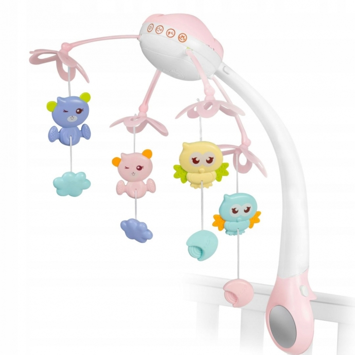 Carusel muzical pentru patut cu proiector, sunete si jucarii Ricokids RK-813 - Roz [1]