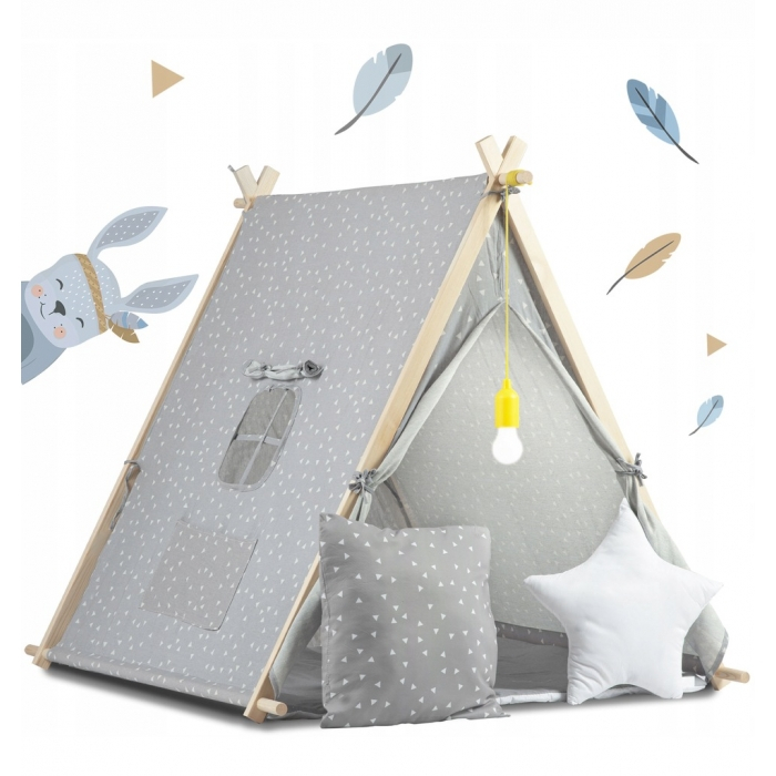Cort de joaca pentru copii cu lampa si 2 pernite Nukido 107 x 116 x 110 cm - Gri [1]