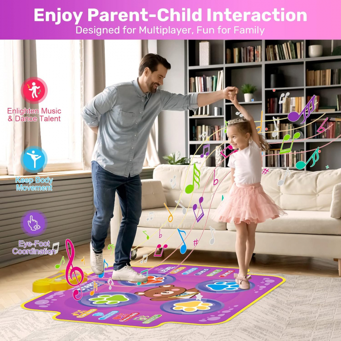Covoras de Dans Interactiv pentru Copii, cu Muzica si Lumini LED, Mov [5]