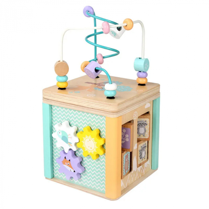 Cub Montessori din Lemn cu 5 Activitati Educative, Culori Pastel [3]
