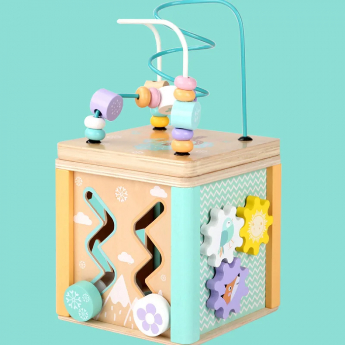 Cub Montessori din Lemn cu 5 Activitati Educative, Culori Pastel [15]