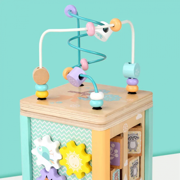 Cub Montessori din Lemn cu 5 Activitati Educative, Culori Pastel [9]