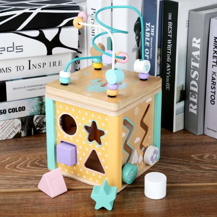Cub Montessori din Lemn cu 5 Activitati Educative, Culori Pastel [4]