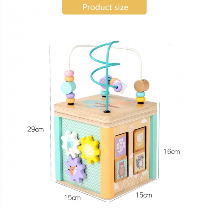 Cub Montessori din Lemn cu 5 Activitati Educative, Culori Pastel [10]