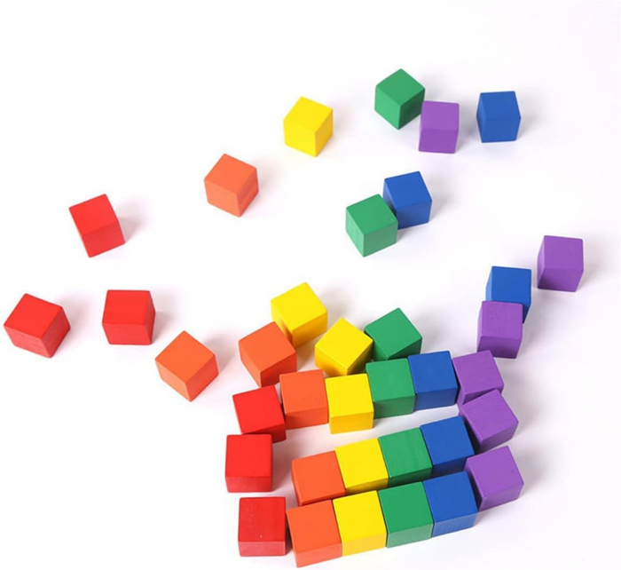 Cuburi din Lemn Multicolore - Set de 60 de Piese [7]