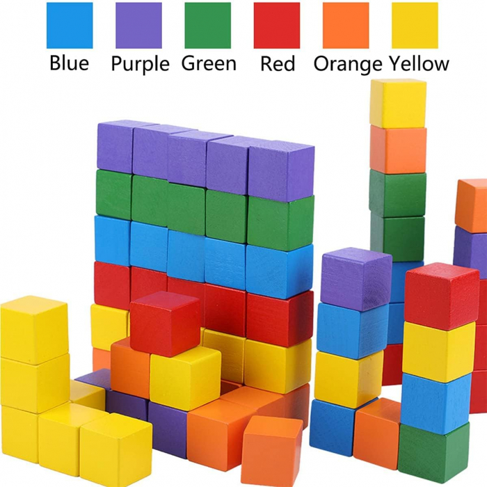 Cuburi din Lemn Multicolore - Set de 60 de Piese [6]