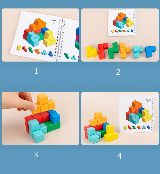 Cuburi Lemn de Construit 3D Puzzle Tetris - Joc Educativ și Creativ [2]