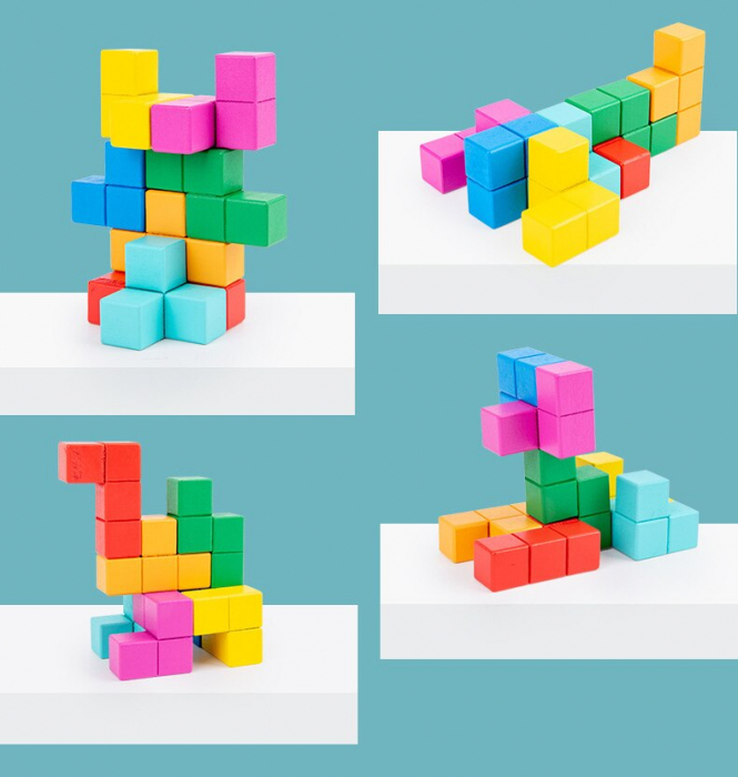 Cuburi Lemn de Construit 3D Puzzle Tetris - Joc Educativ și Creativ [3]