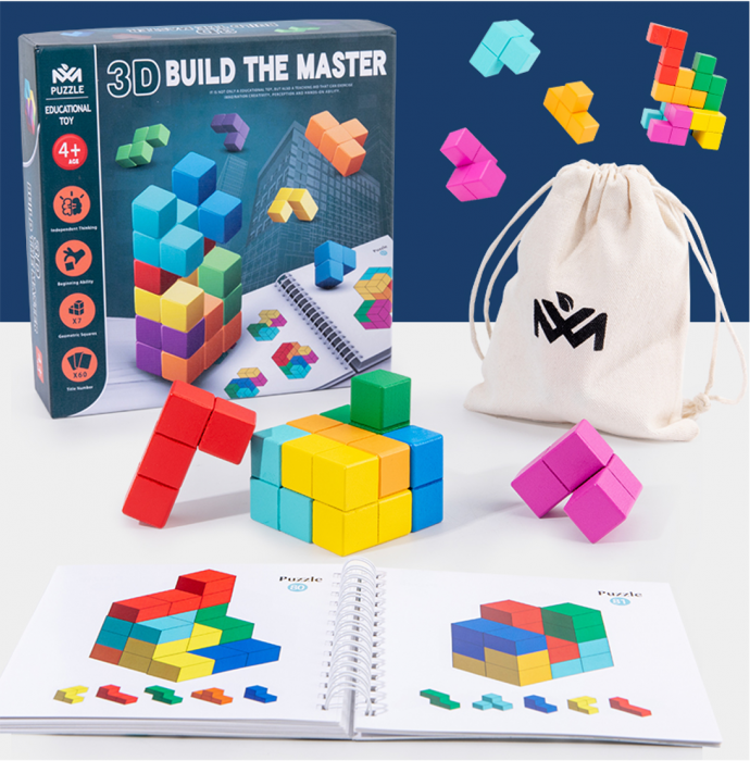 Cuburi Lemn de Construit 3D Puzzle Tetris - Joc Educativ și Creativ [1]