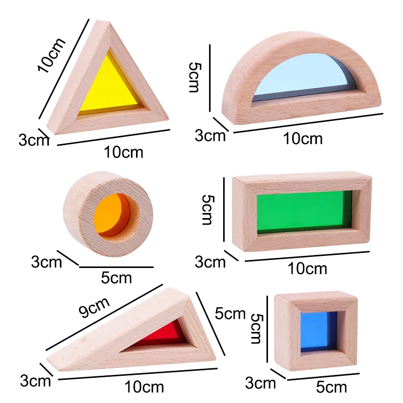 Cuburi Senzoriale de Construit din Lemn Montessori - Set Educativ cu 6 Piese, Forme Geometrice [6]