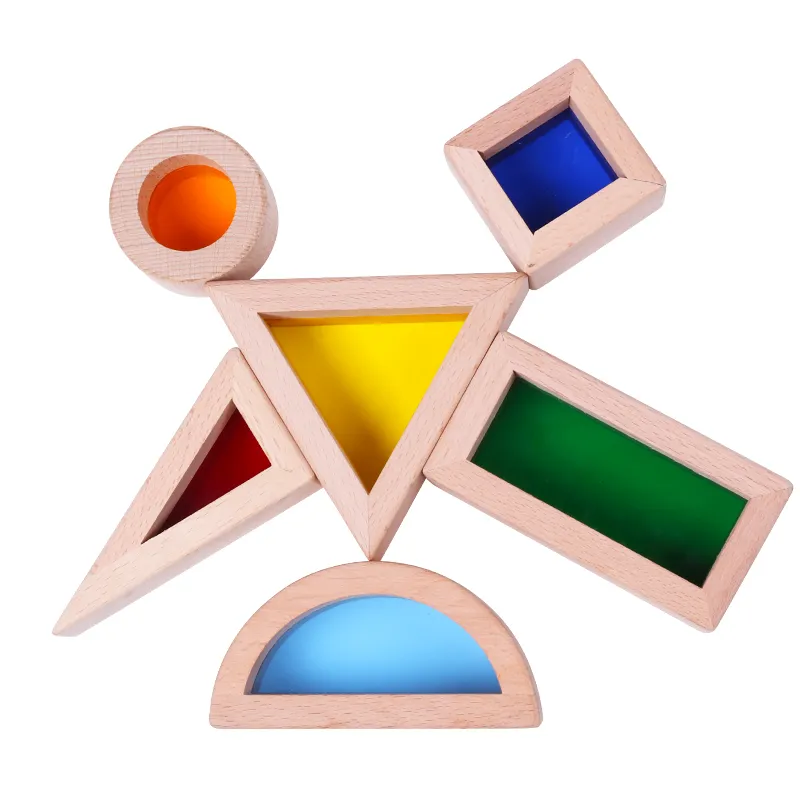 Cuburi Senzoriale de Construit din Lemn Montessori - Set Educativ cu 6 Piese, Forme Geometrice [3]