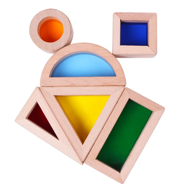 Cuburi Senzoriale de Construit din Lemn Montessori - Set Educativ cu 6 Piese, Forme Geometrice [2]