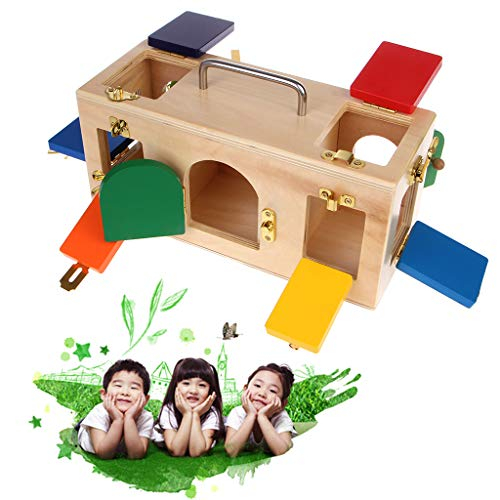 Cutie din lemn Montessori cu usi si inchietori, cu usite colorate. [2]